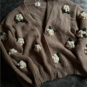 Elegant Floral Embroidered Cardigan Sweater